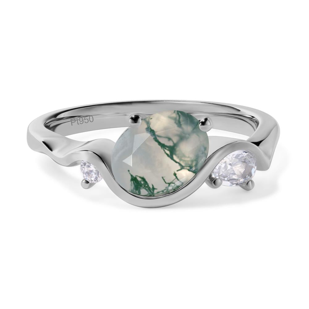 Wave Oval Moss Agate Engagement Ring - LUO Jewelry #metal_platinum