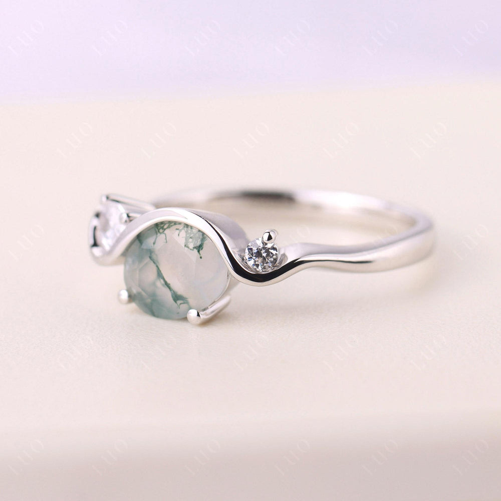 Wave Oval Moss Agate Engagement Ring