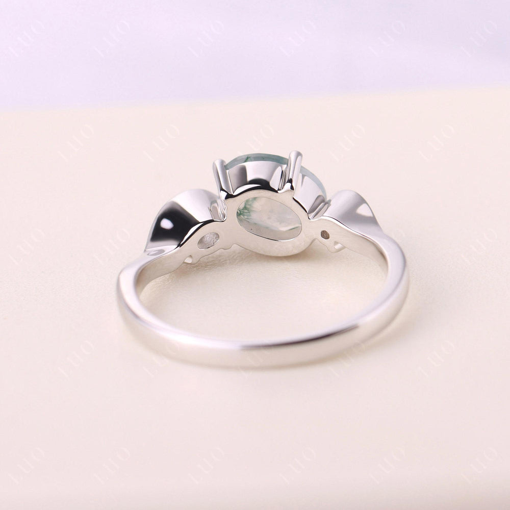 Wave Oval Moss Agate Engagement Ring
