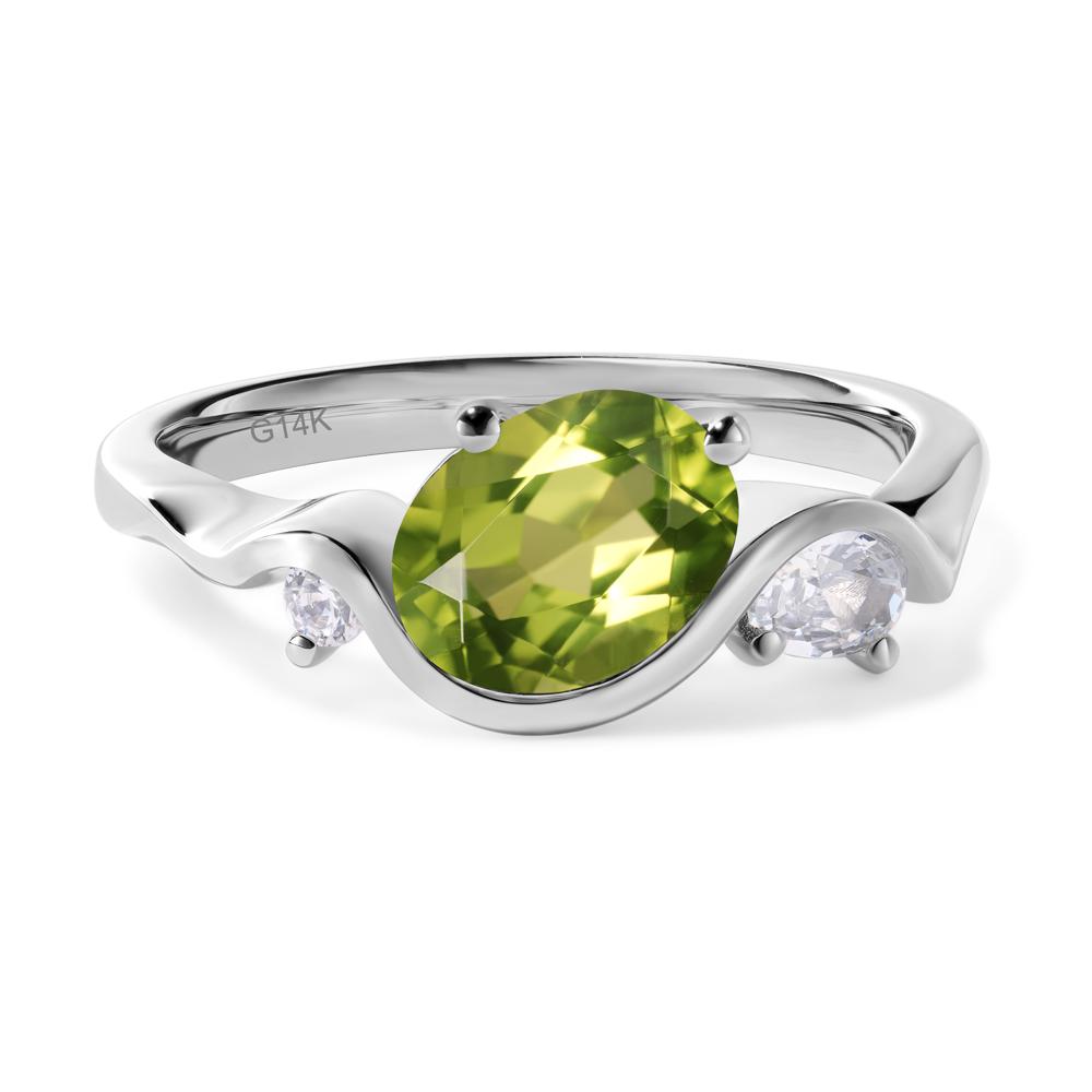 Wave Oval Peridot Engagement Ring - LUO Jewelry #metal_14k white gold