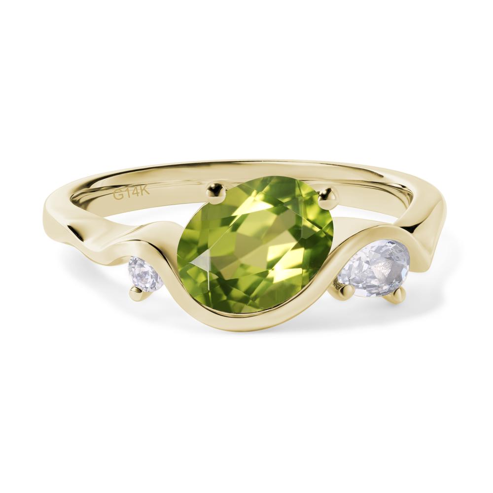 Wave Oval Peridot Engagement Ring - LUO Jewelry #metal_14k yellow gold