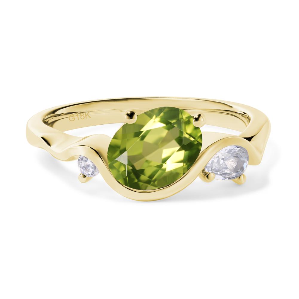 Wave Oval Peridot Engagement Ring - LUO Jewelry #metal_18k yellow gold
