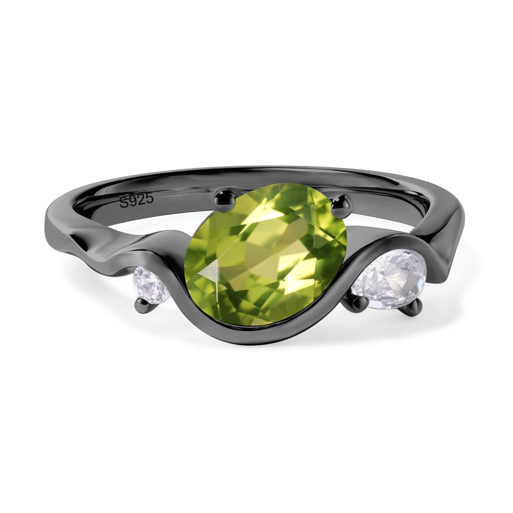 Wave Oval Peridot Engagement Ring - LUO Jewelry #metal_black finish sterling silver