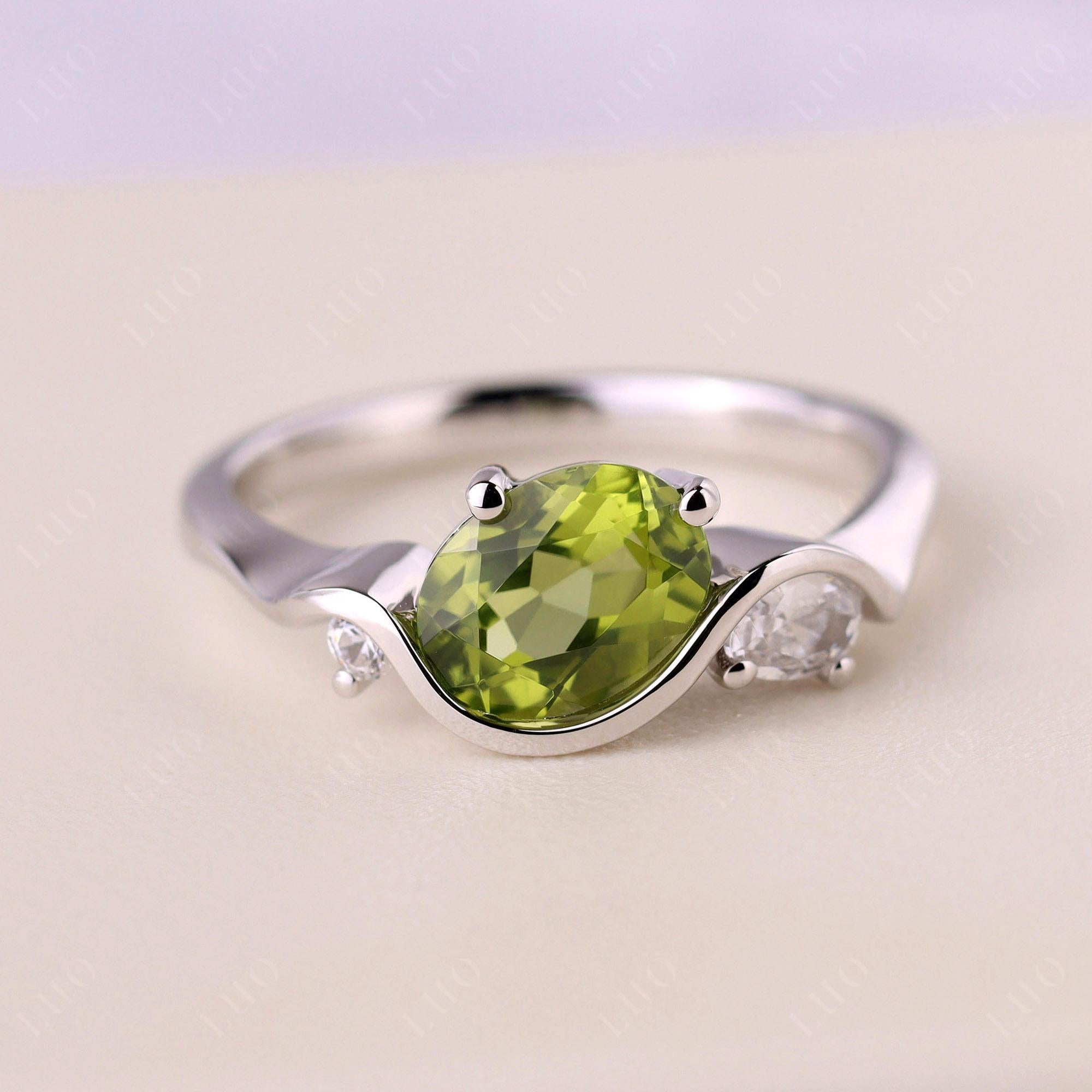 Wave Oval Peridot Engagement Ring - LUO Jewelry