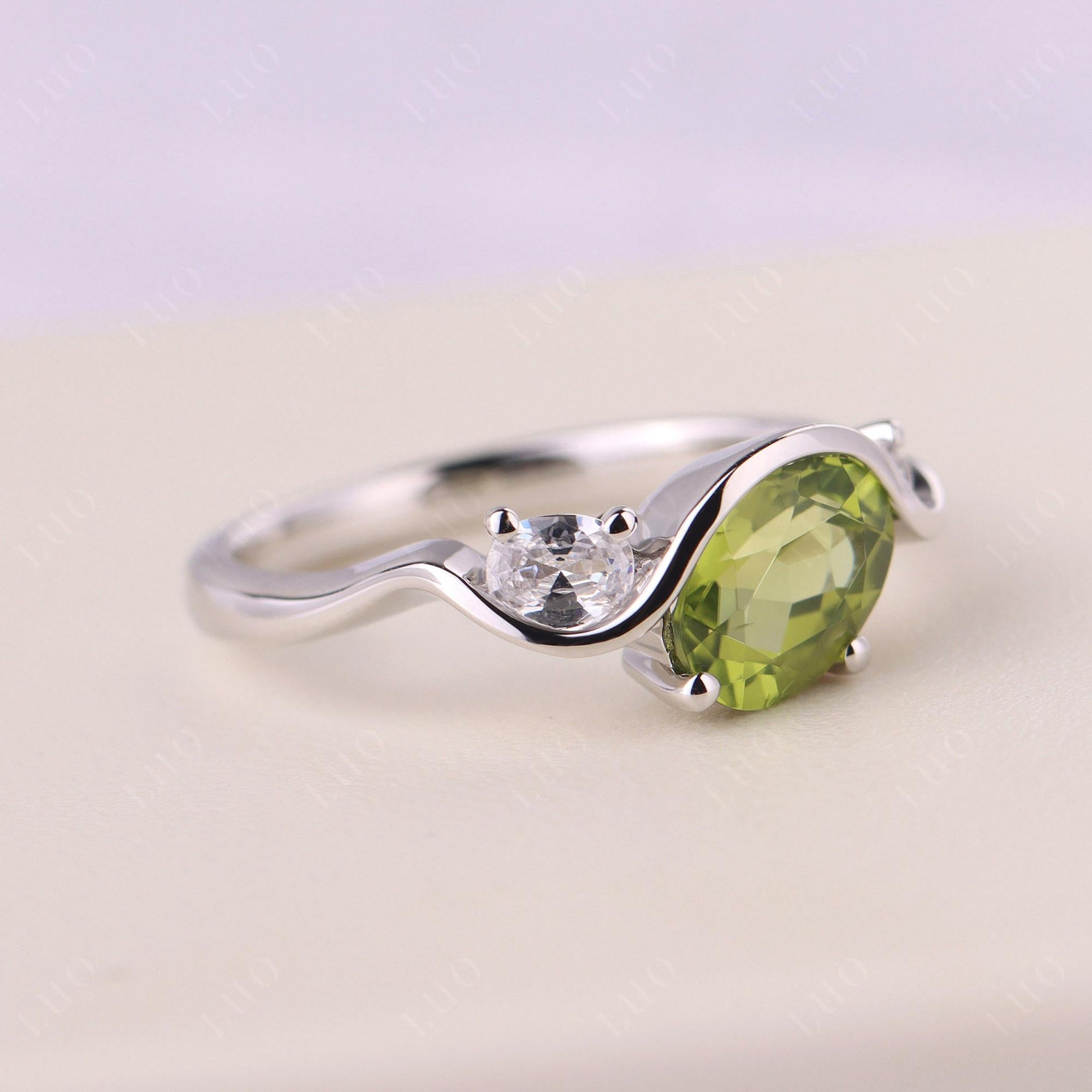 Wave Oval Peridot Engagement Ring - LUO Jewelry