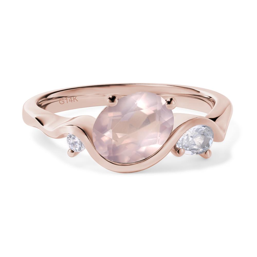 Wave Oval Rose Quartz Engagement Ring - LUO Jewelry #metal_14k rose gold