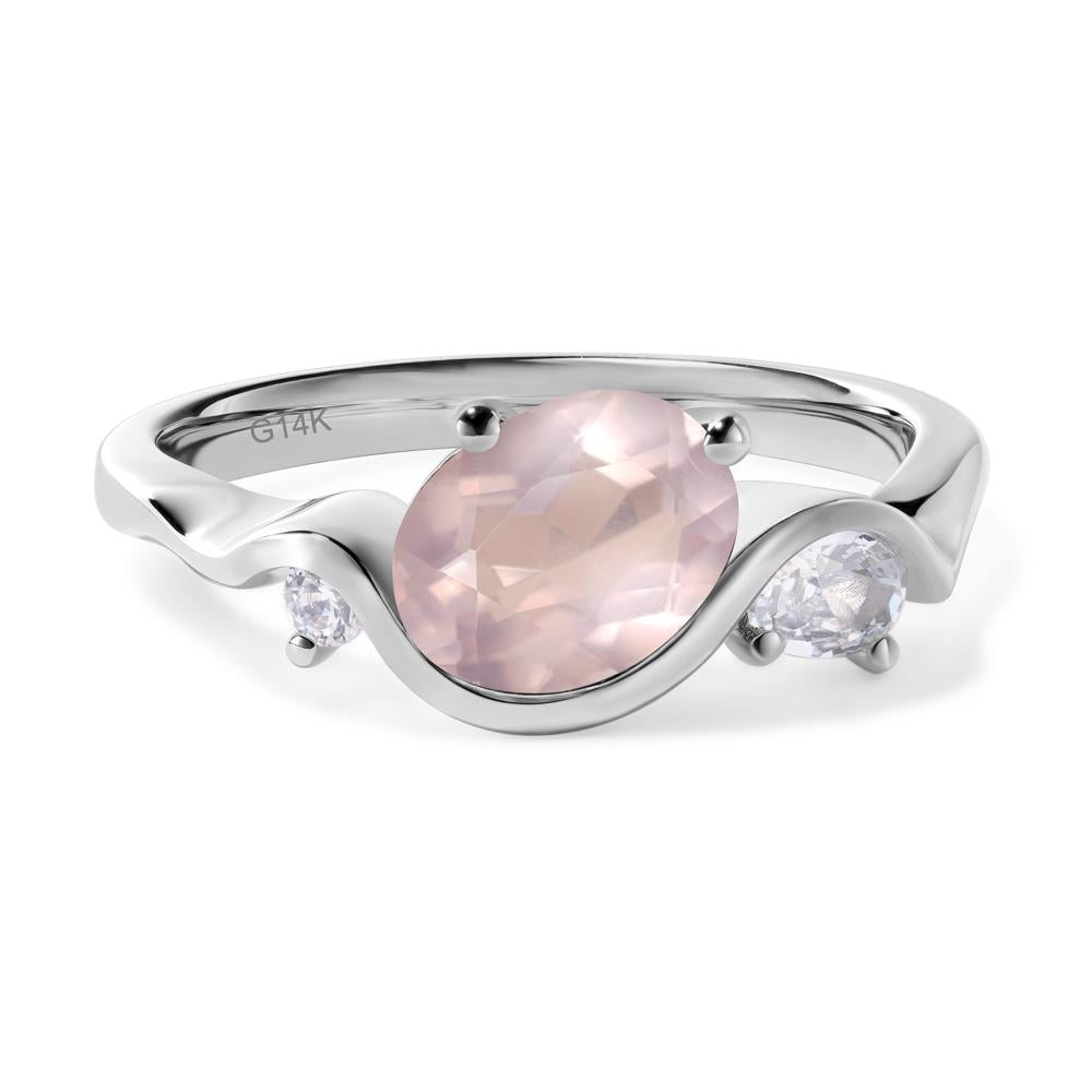 Wave Oval Rose Quartz Engagement Ring - LUO Jewelry #metal_14k white gold
