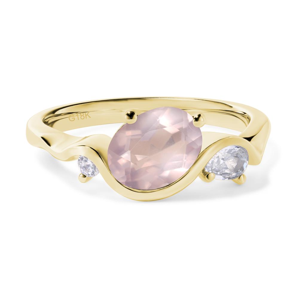 Wave Oval Rose Quartz Engagement Ring - LUO Jewelry #metal_18k yellow gold