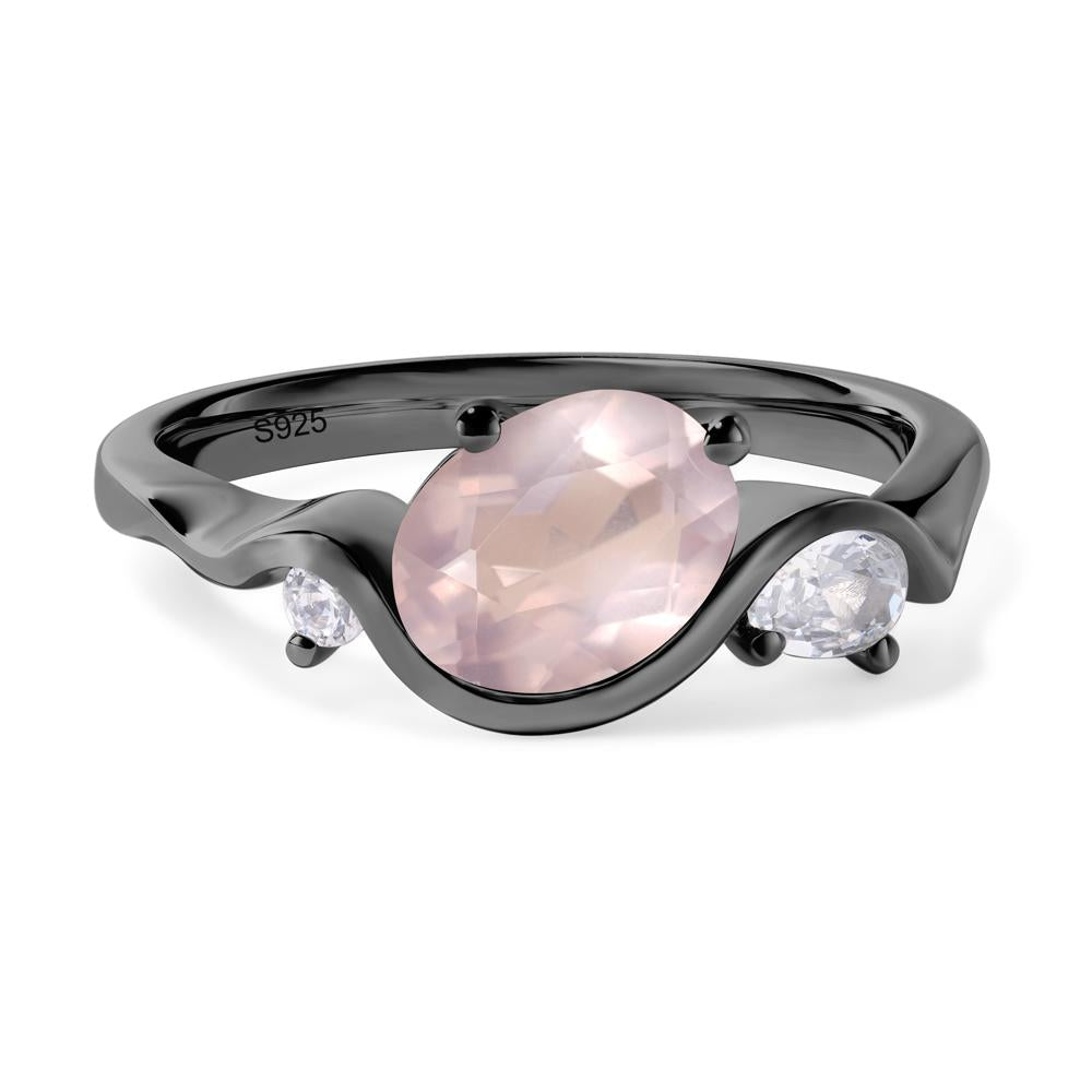 Wave Oval Rose Quartz Engagement Ring - LUO Jewelry #metal_black finish sterling silver
