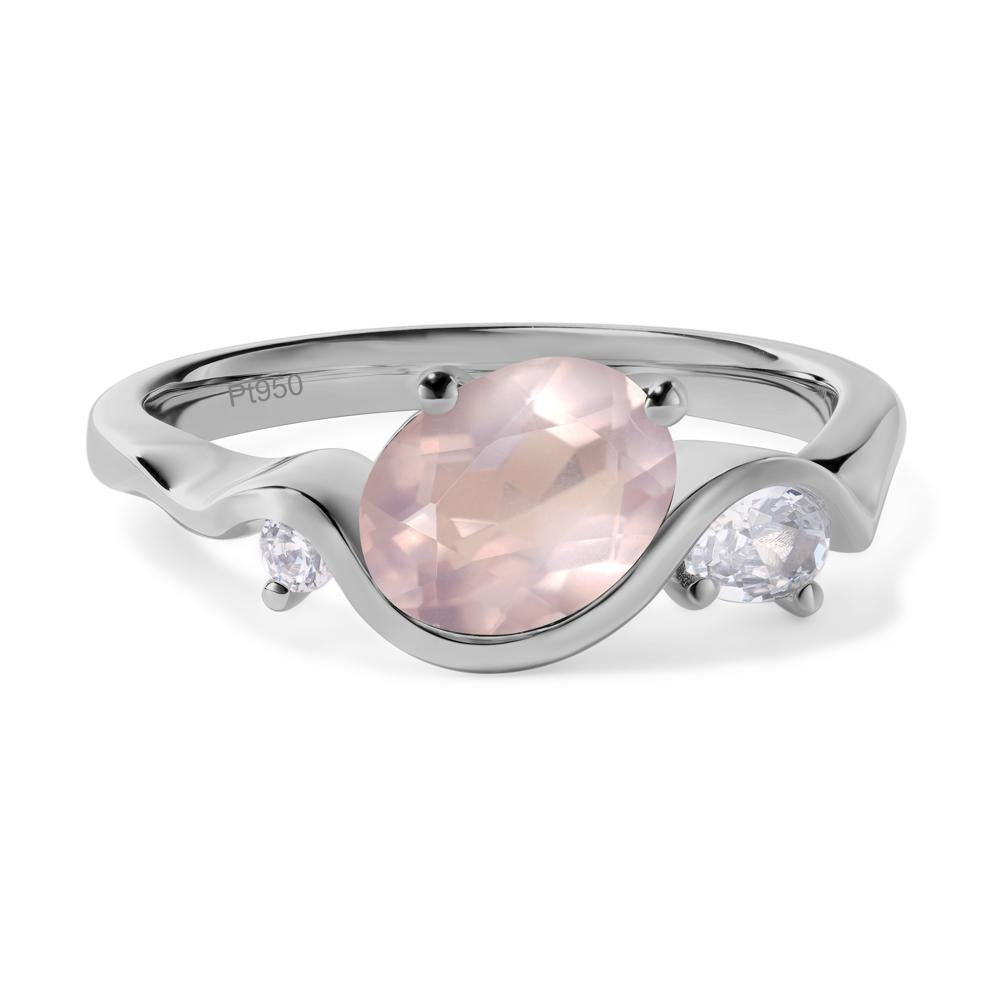 Wave Oval Rose Quartz Engagement Ring - LUO Jewelry #metal_platinum