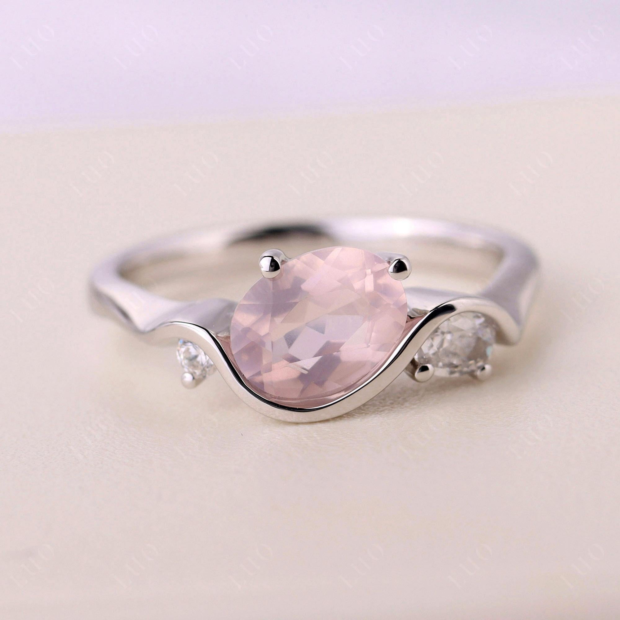Wave Oval Rose Quartz Engagement Ring - LUO Jewelry