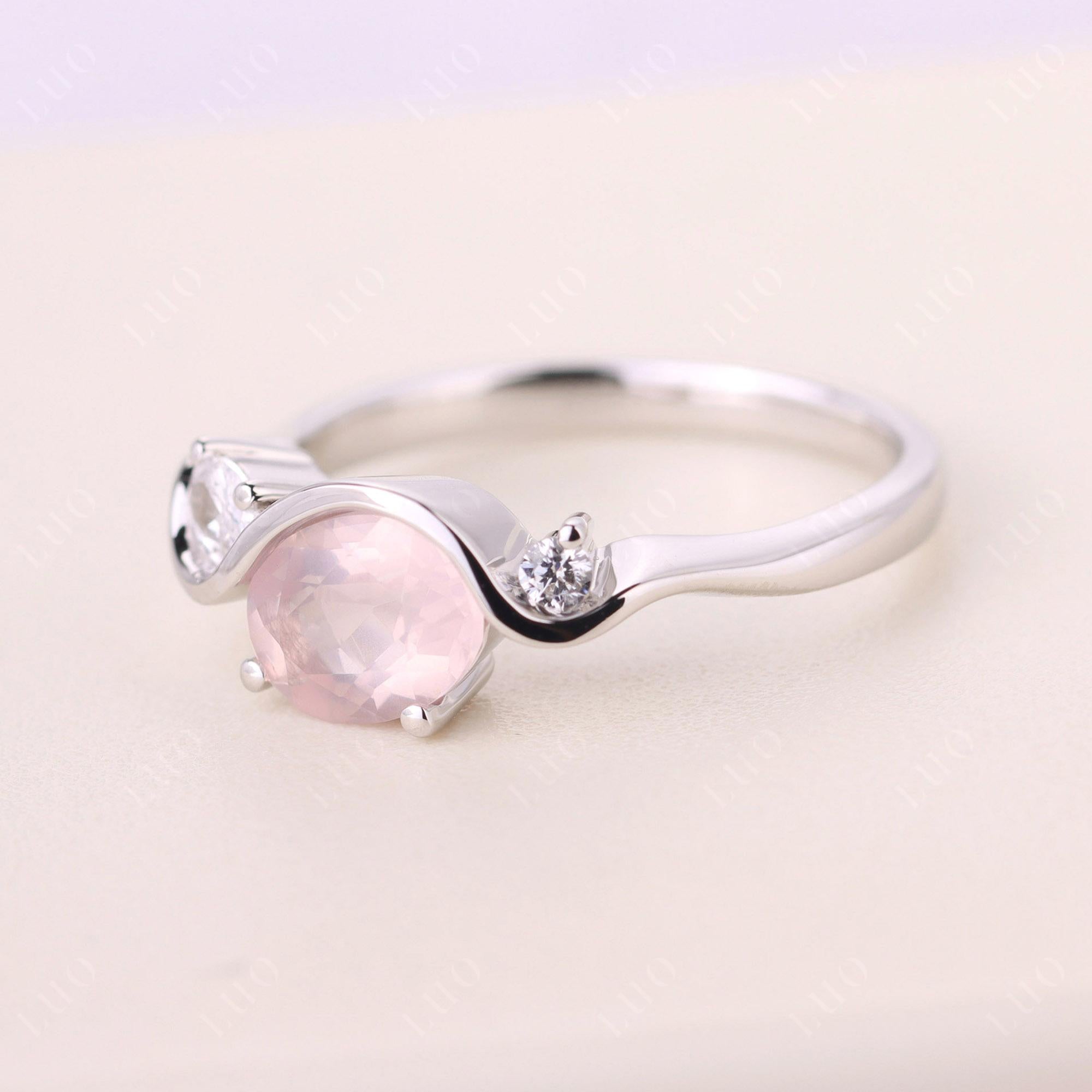 Wave Oval Rose Quartz Engagement Ring - LUO Jewelry