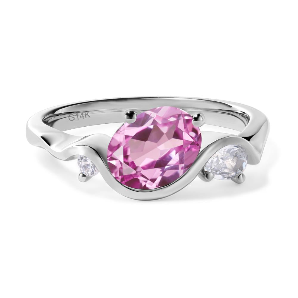 Wave Oval Lab Pink Sapphire Engagement Ring - LUO Jewelry #metal_14k white gold