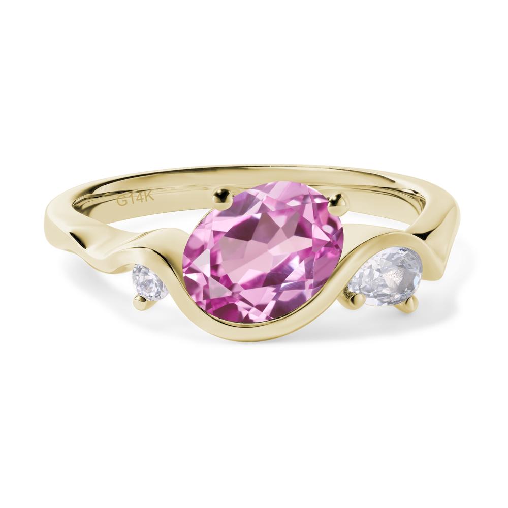 Wave Oval Lab Pink Sapphire Engagement Ring - LUO Jewelry #metal_14k yellow gold