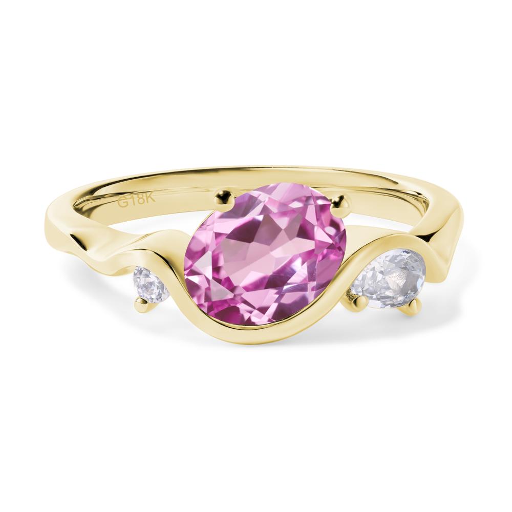 Wave Oval Lab Pink Sapphire Engagement Ring - LUO Jewelry #metal_18k yellow gold
