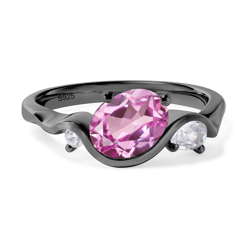 Wave Oval Lab Pink Sapphire Engagement Ring - LUO Jewelry #metal_black finish sterling silver