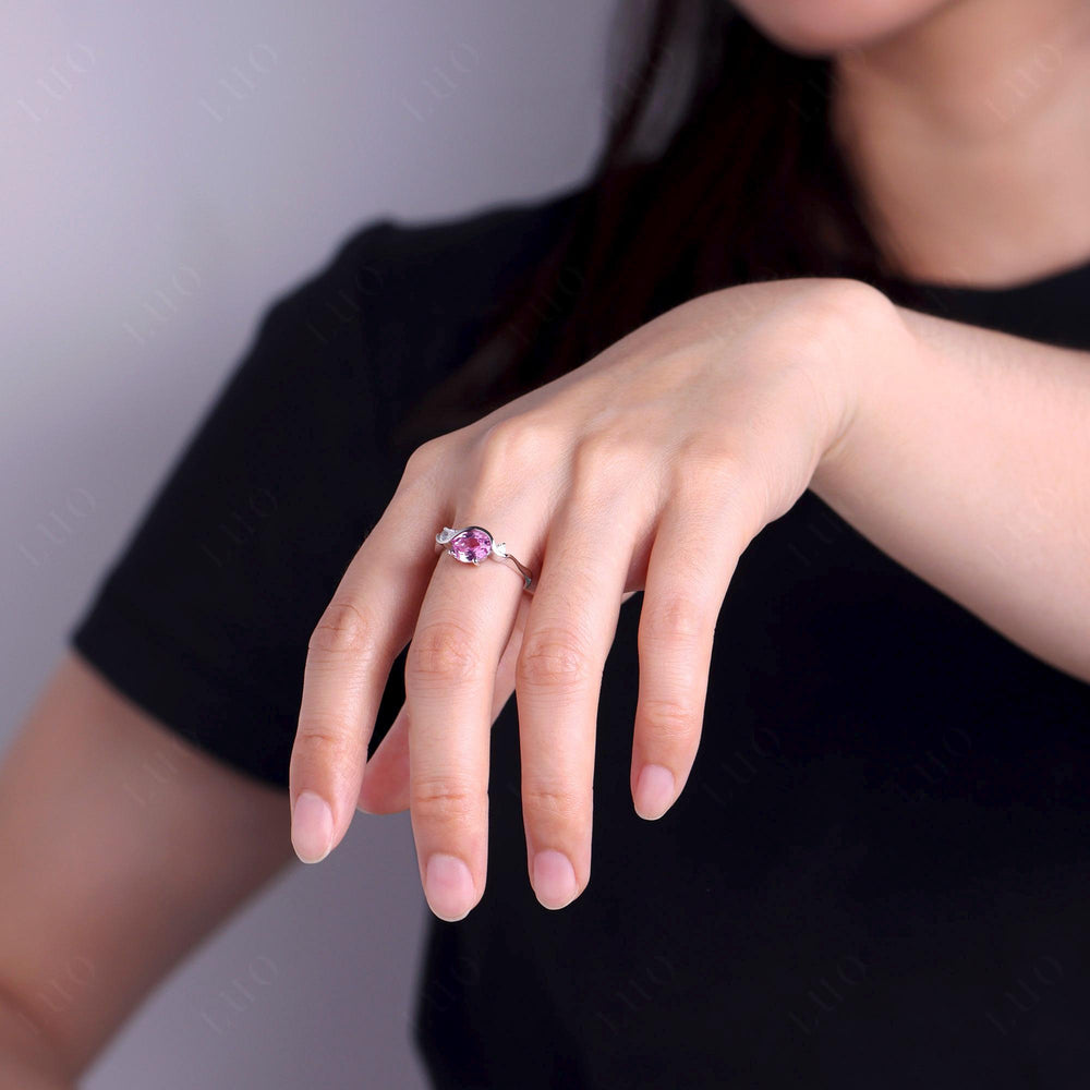 Wave Oval Lab Pink Sapphire Engagement Ring