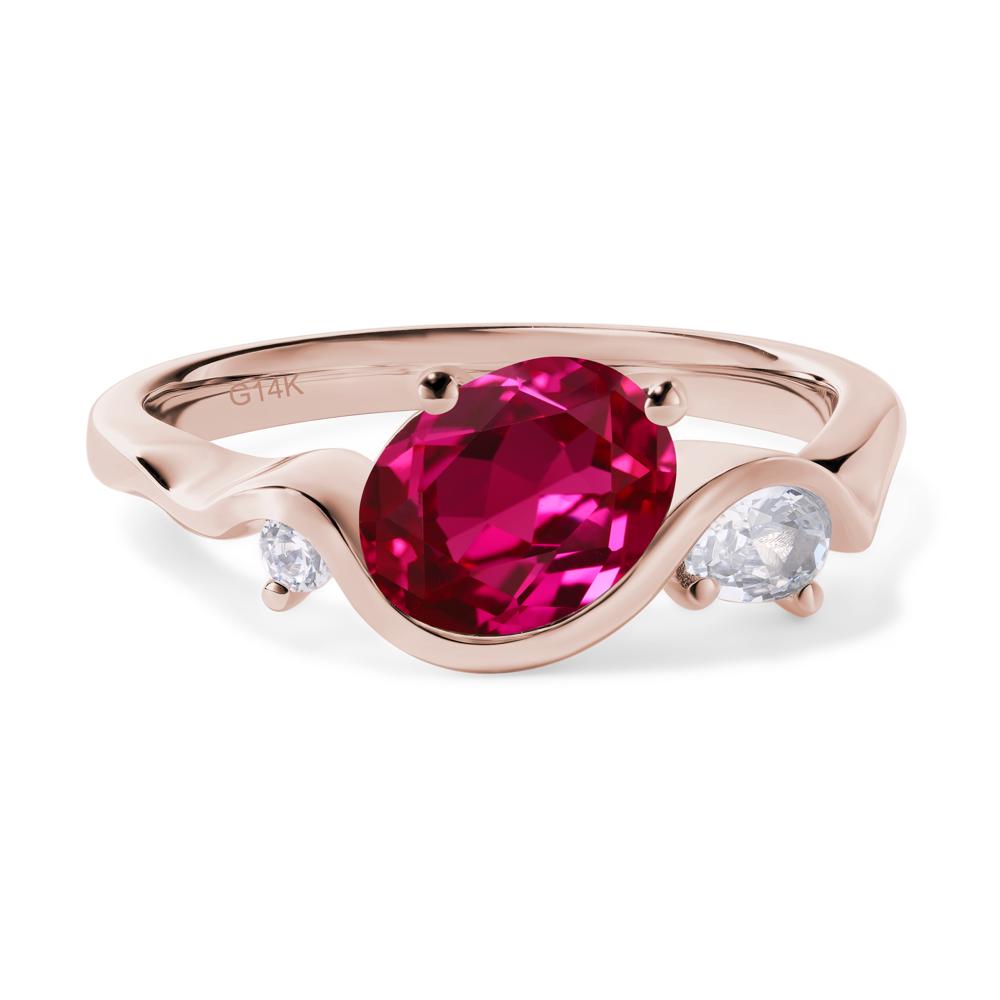 Wave Oval Lab Grown Ruby Engagement Ring - LUO Jewelry #metal_14k rose gold