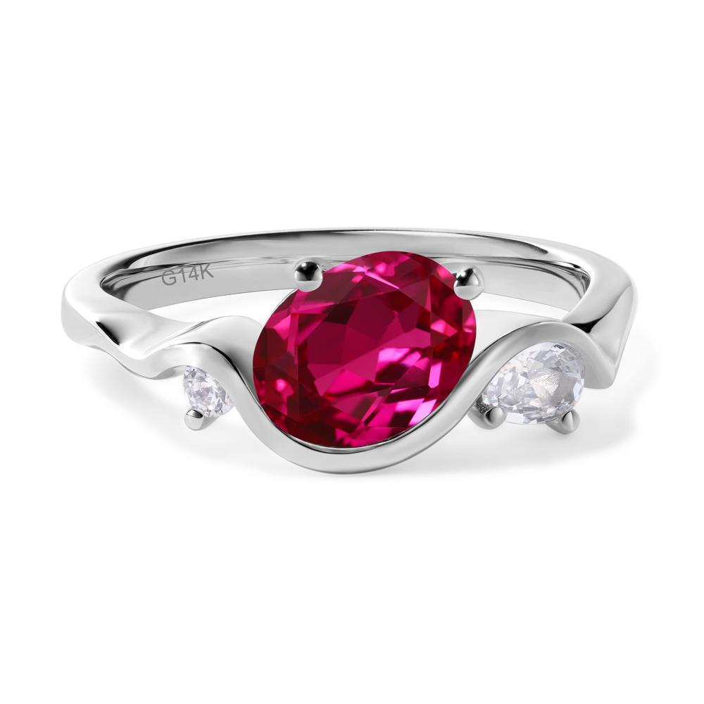 Wave Oval Lab Grown Ruby Engagement Ring - LUO Jewelry #metal_14k white gold