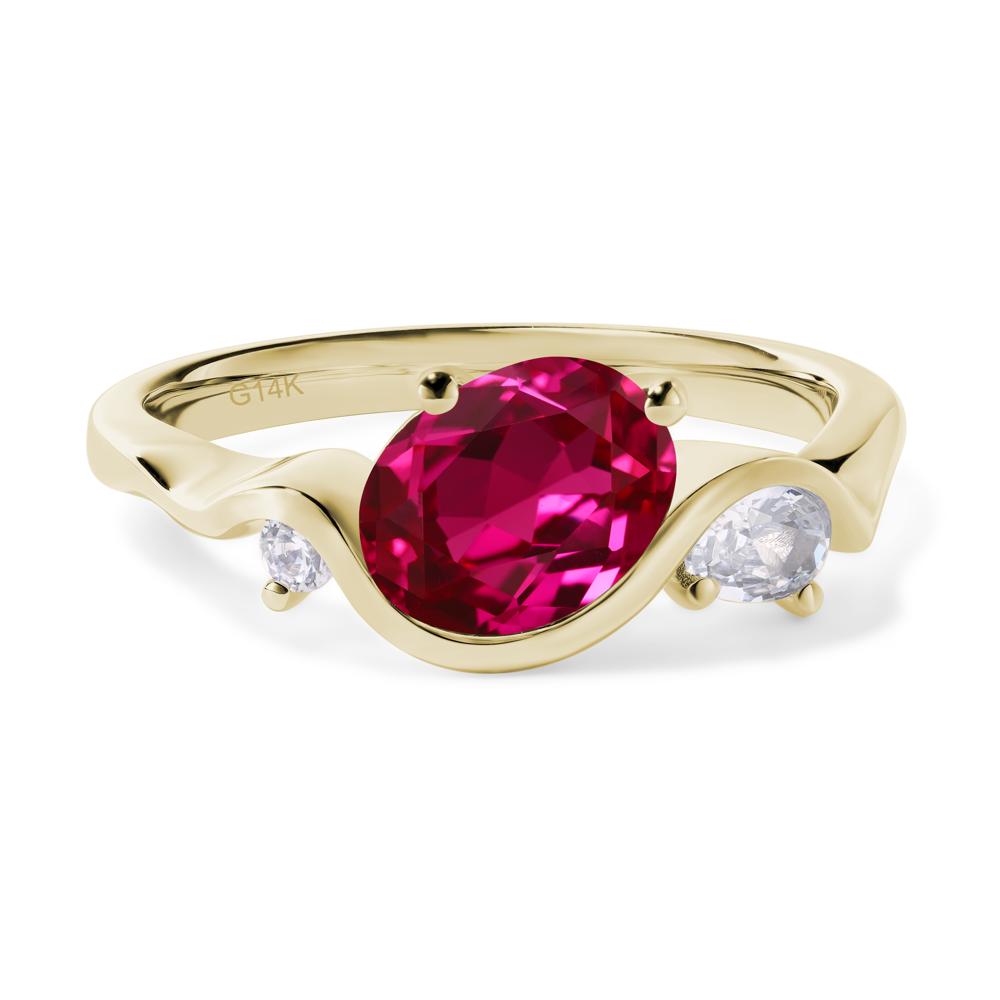 Wave Oval Lab Grown Ruby Engagement Ring - LUO Jewelry #metal_14k yellow gold
