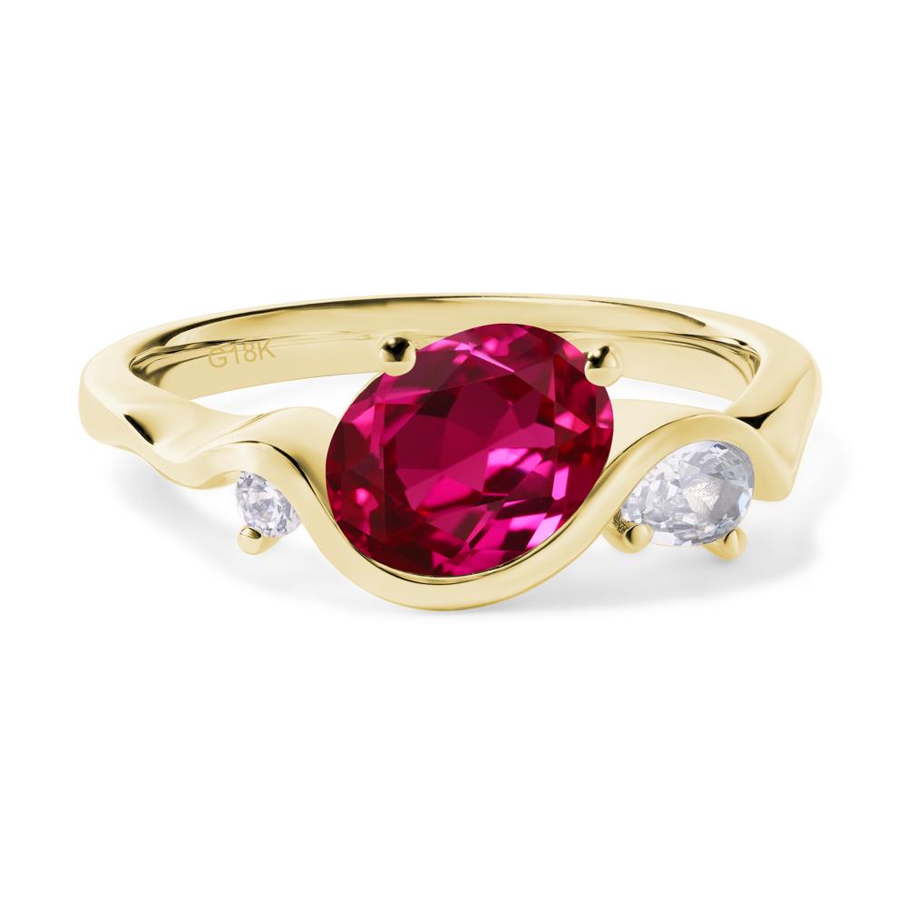 Wave Oval Lab Grown Ruby Engagement Ring - LUO Jewelry #metal_18k yellow gold