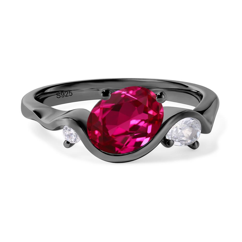 Wave Oval Lab Grown Ruby Engagement Ring - LUO Jewelry #metal_black finish sterling silver
