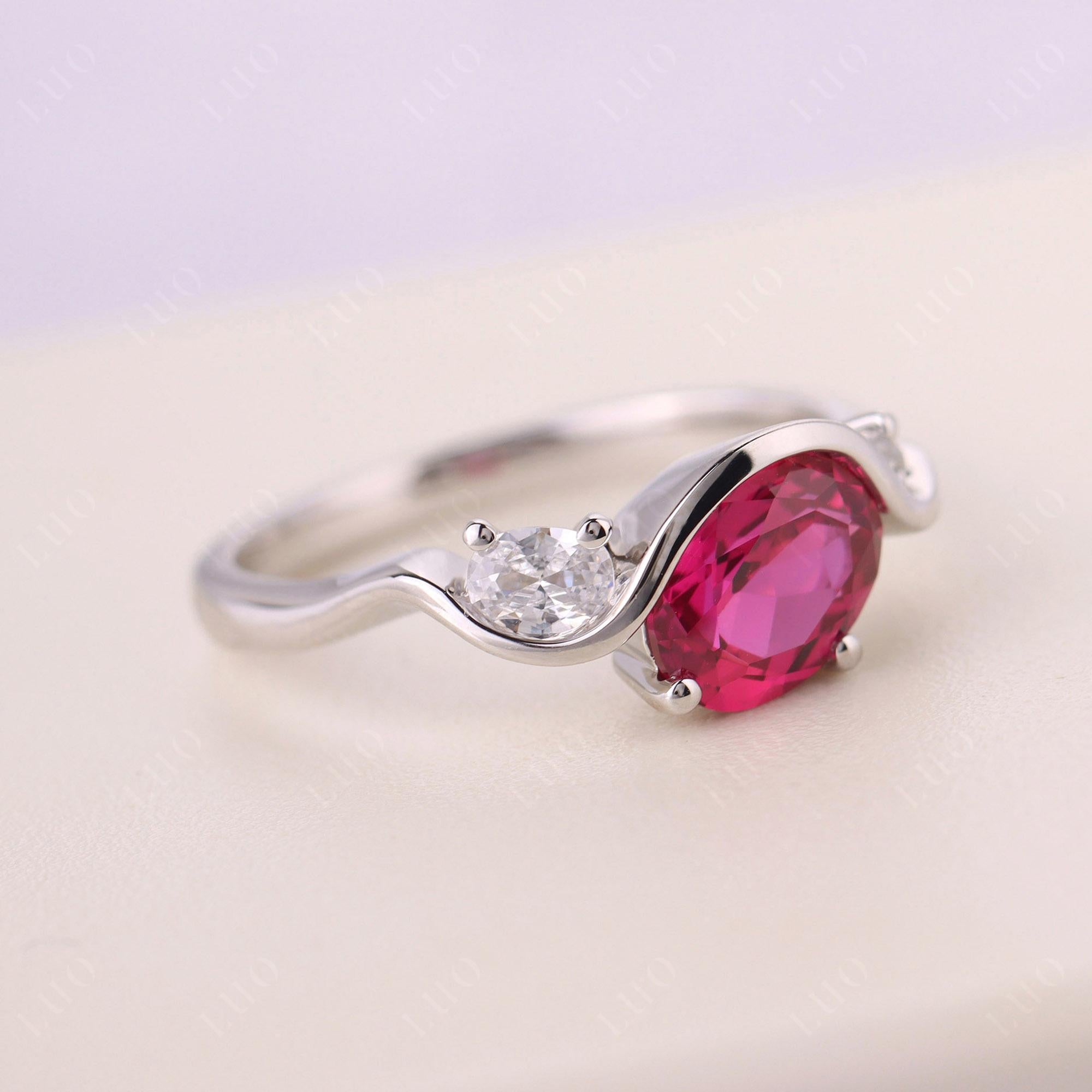 Wave Oval Lab Grown Ruby Engagement Ring - LUO Jewelry