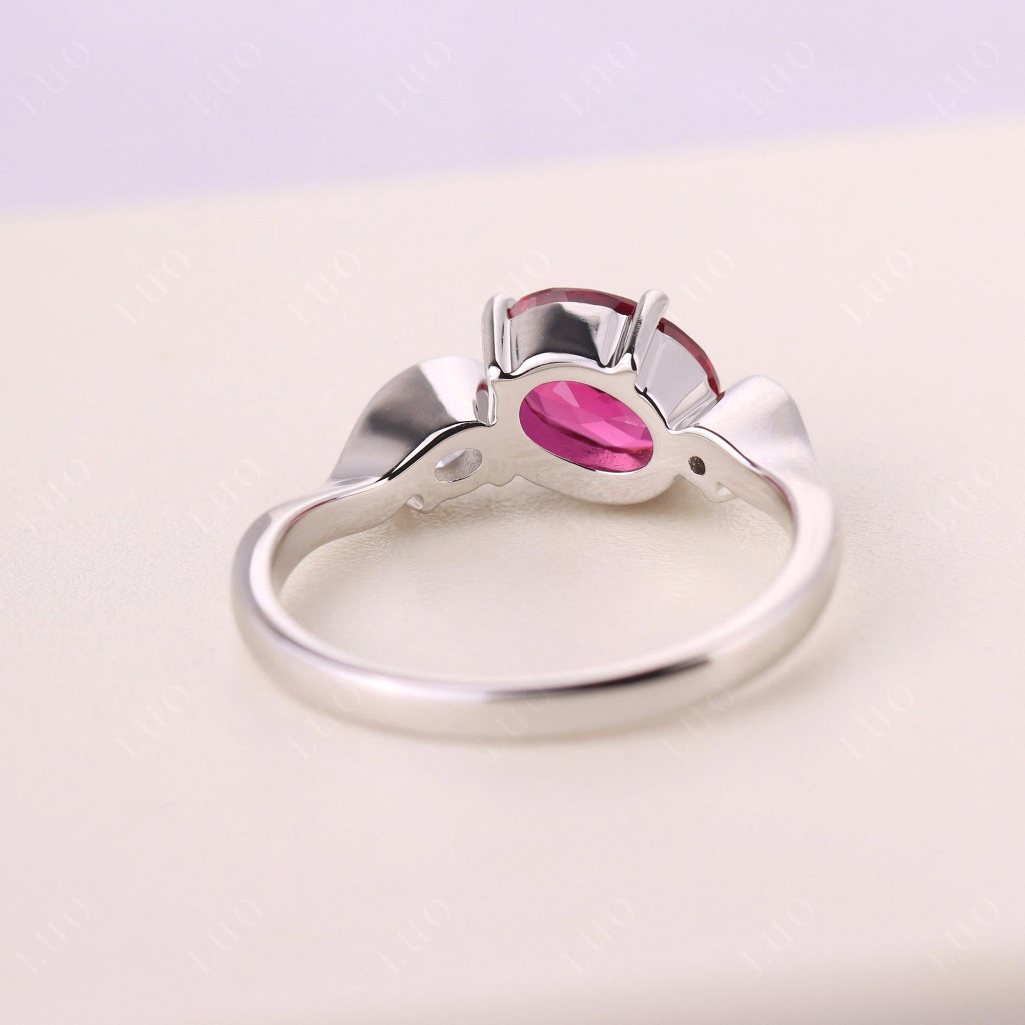 Wave Oval Lab Grown Ruby Engagement Ring - LUO Jewelry