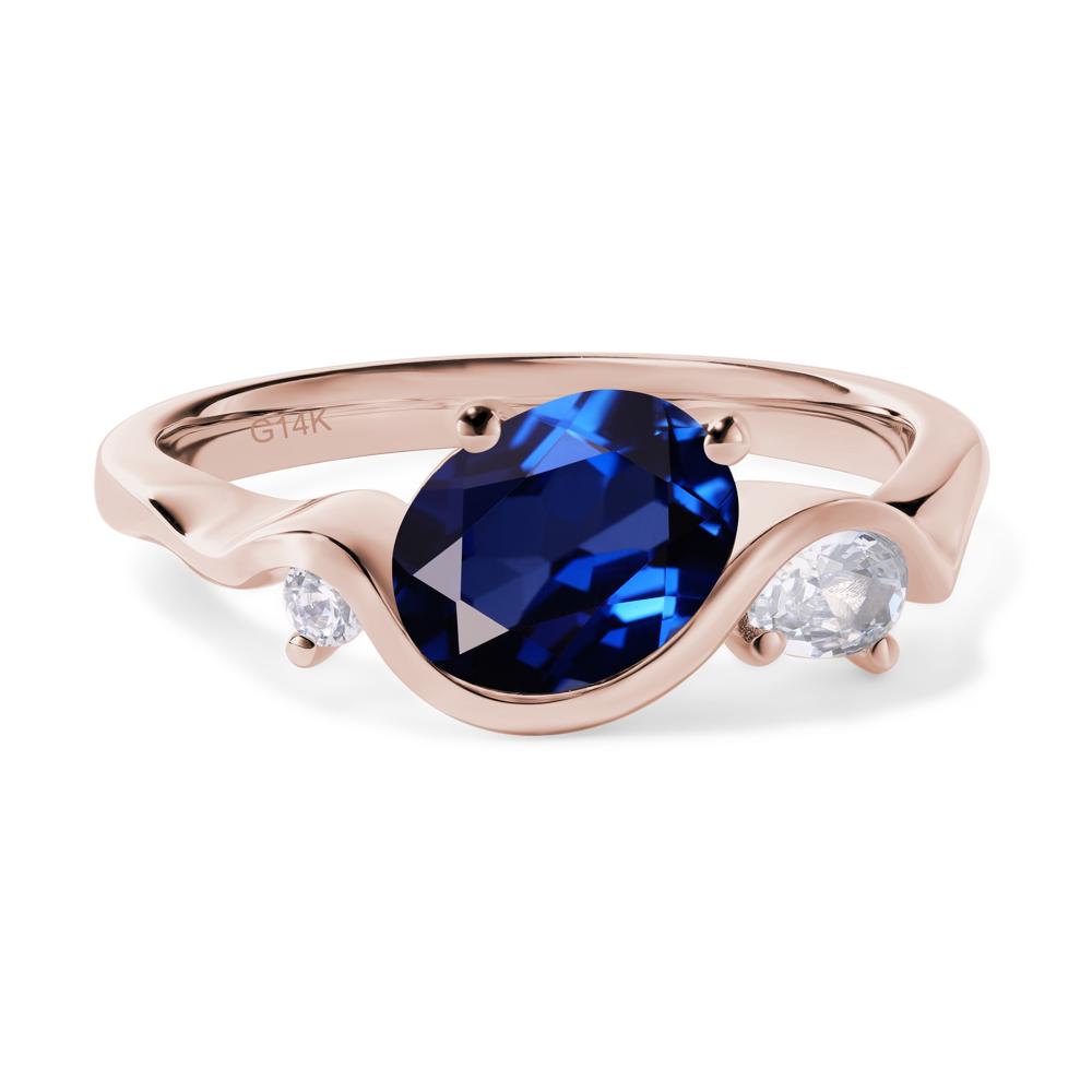 Wave Oval Lab Grown Sapphire Engagement Ring - LUO Jewelry #metal_14k rose gold