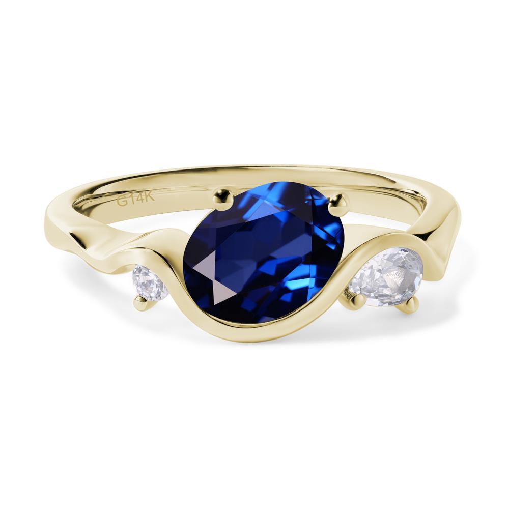 Wave Oval Lab Grown Sapphire Engagement Ring - LUO Jewelry #metal_14k yellow gold