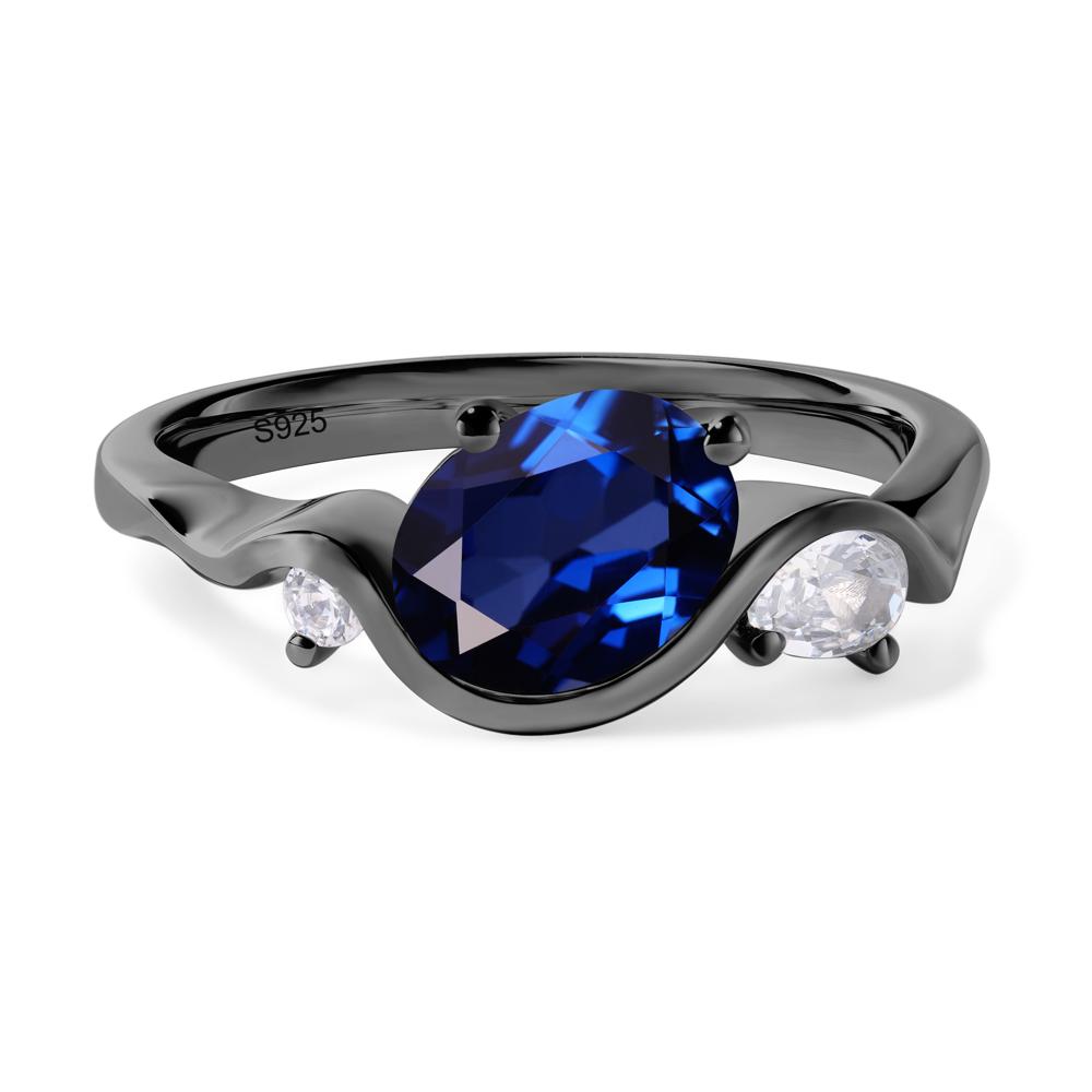 Wave Oval Lab Grown Sapphire Engagement Ring - LUO Jewelry #metal_black finish sterling silver