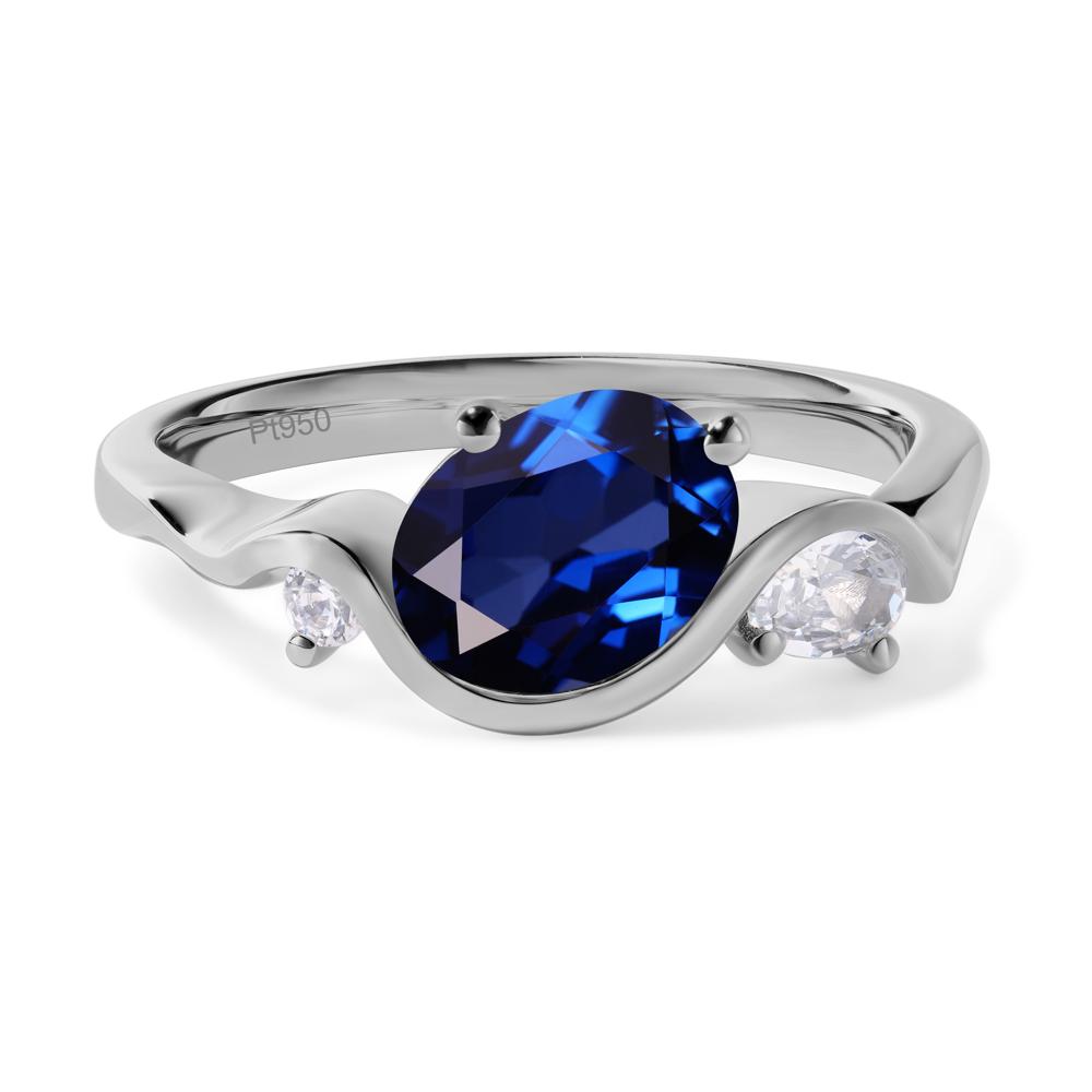 Wave Oval Lab Grown Sapphire Engagement Ring - LUO Jewelry #metal_platinum