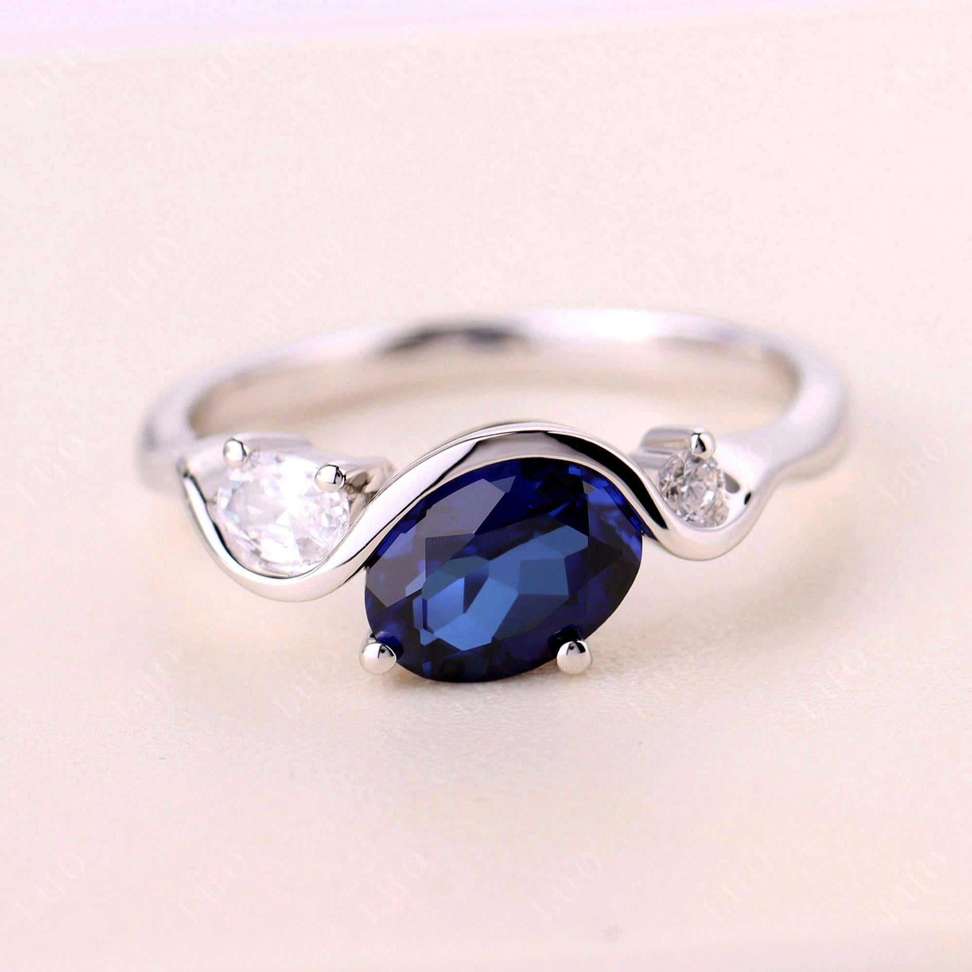 Wave Oval Lab Grown Sapphire Engagement Ring - LUO Jewelry