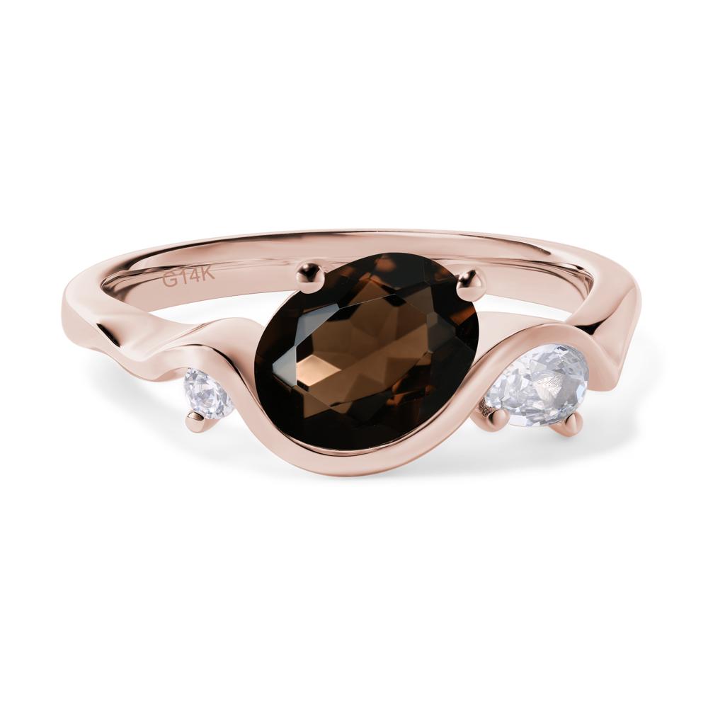 Wave Oval Smoky Quartz Engagement Ring - LUO Jewelry #metal_14k rose gold