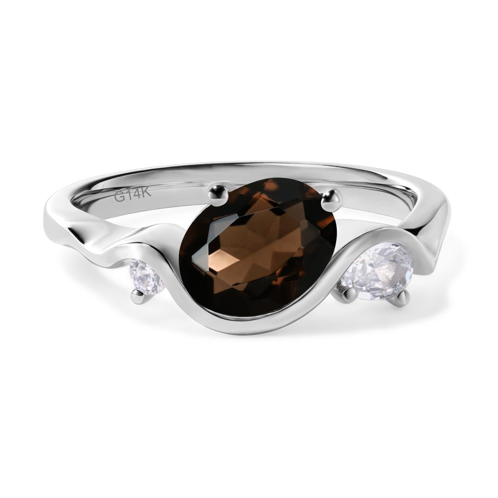 Wave Oval Smoky Quartz Engagement Ring - LUO Jewelry #metal_14k white gold