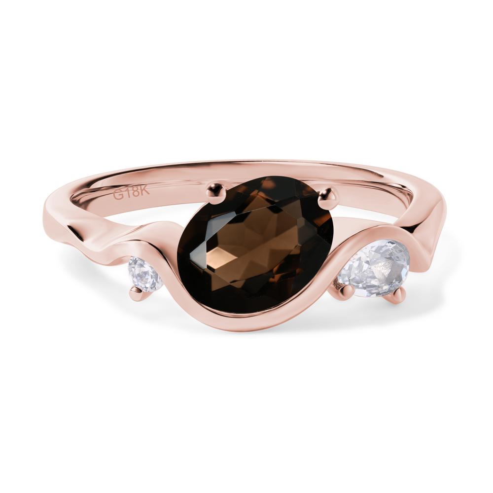 Wave Oval Smoky Quartz Engagement Ring - LUO Jewelry #metal_18k rose gold