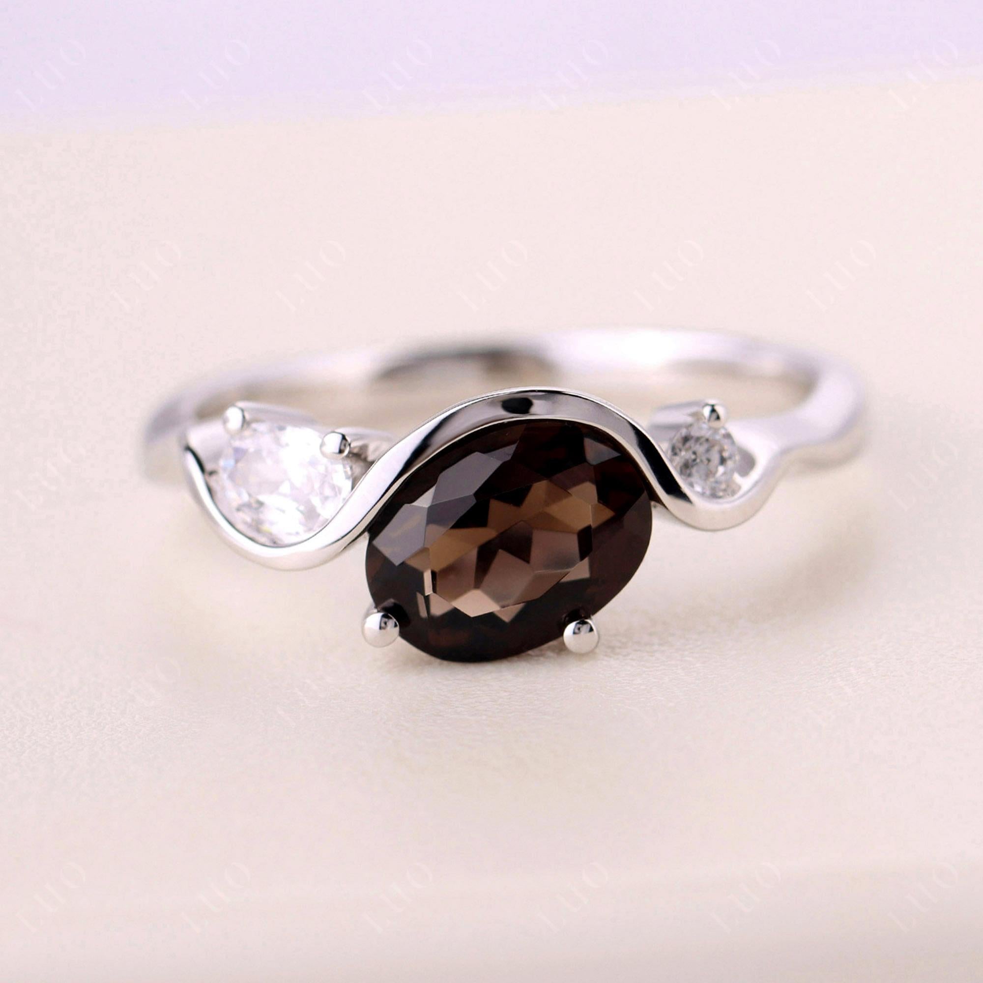 Wave Oval Smoky Quartz Engagement Ring - LUO Jewelry