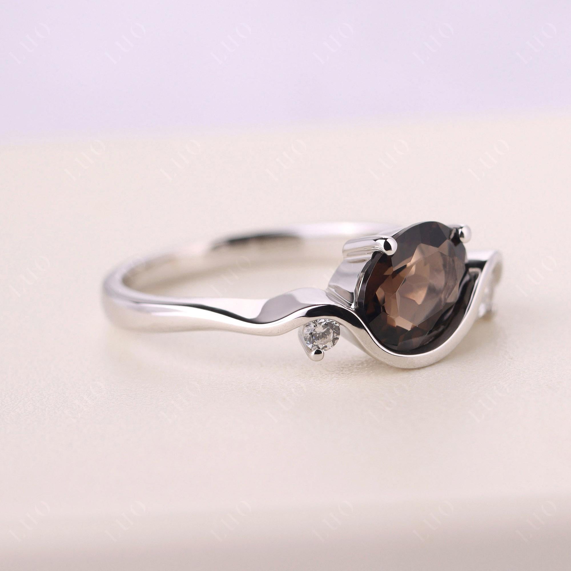 Wave Oval Smoky Quartz Engagement Ring - LUO Jewelry