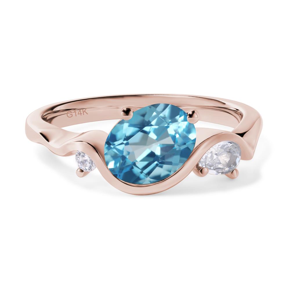 Wave Oval Swiss Blue Topaz Engagement Ring - LUO Jewelry #metal_14k rose gold