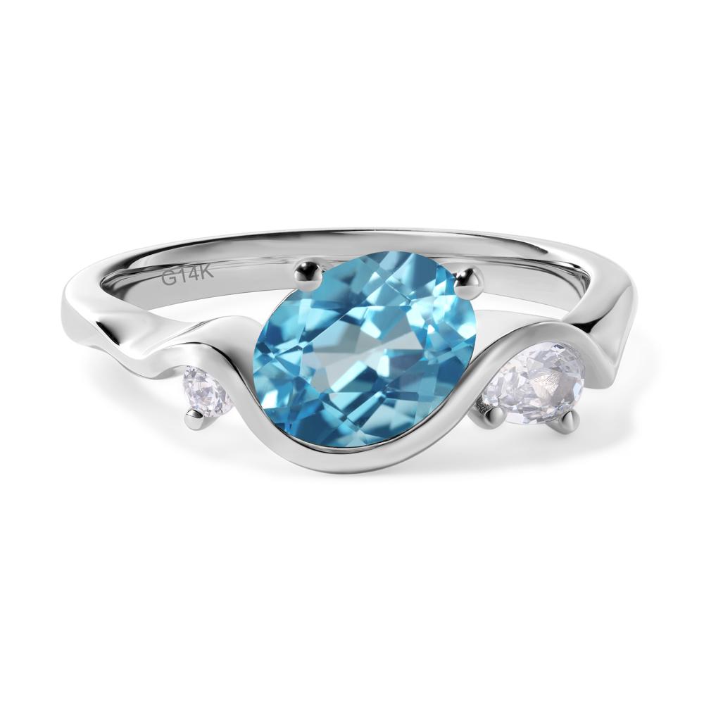Wave Oval Swiss Blue Topaz Engagement Ring - LUO Jewelry #metal_14k white gold