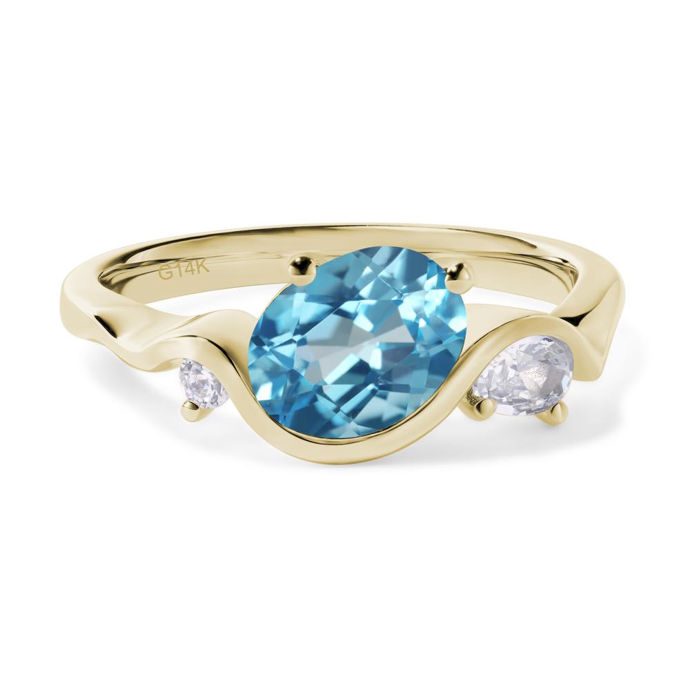Wave Oval Swiss Blue Topaz Engagement Ring - LUO Jewelry #metal_14k yellow gold