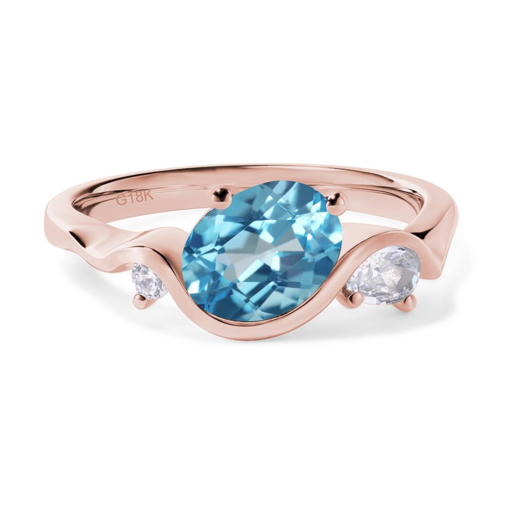 Wave Oval Swiss Blue Topaz Engagement Ring - LUO Jewelry #metal_18k rose gold