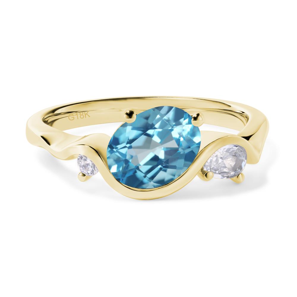 Wave Oval Swiss Blue Topaz Engagement Ring - LUO Jewelry #metal_18k yellow gold