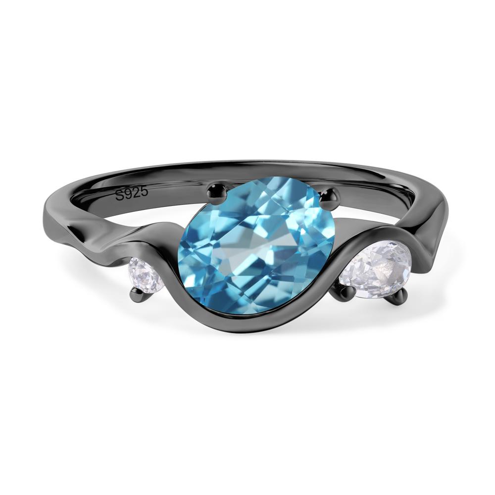 Wave Oval Swiss Blue Topaz Engagement Ring - LUO Jewelry #metal_black finish sterling silver