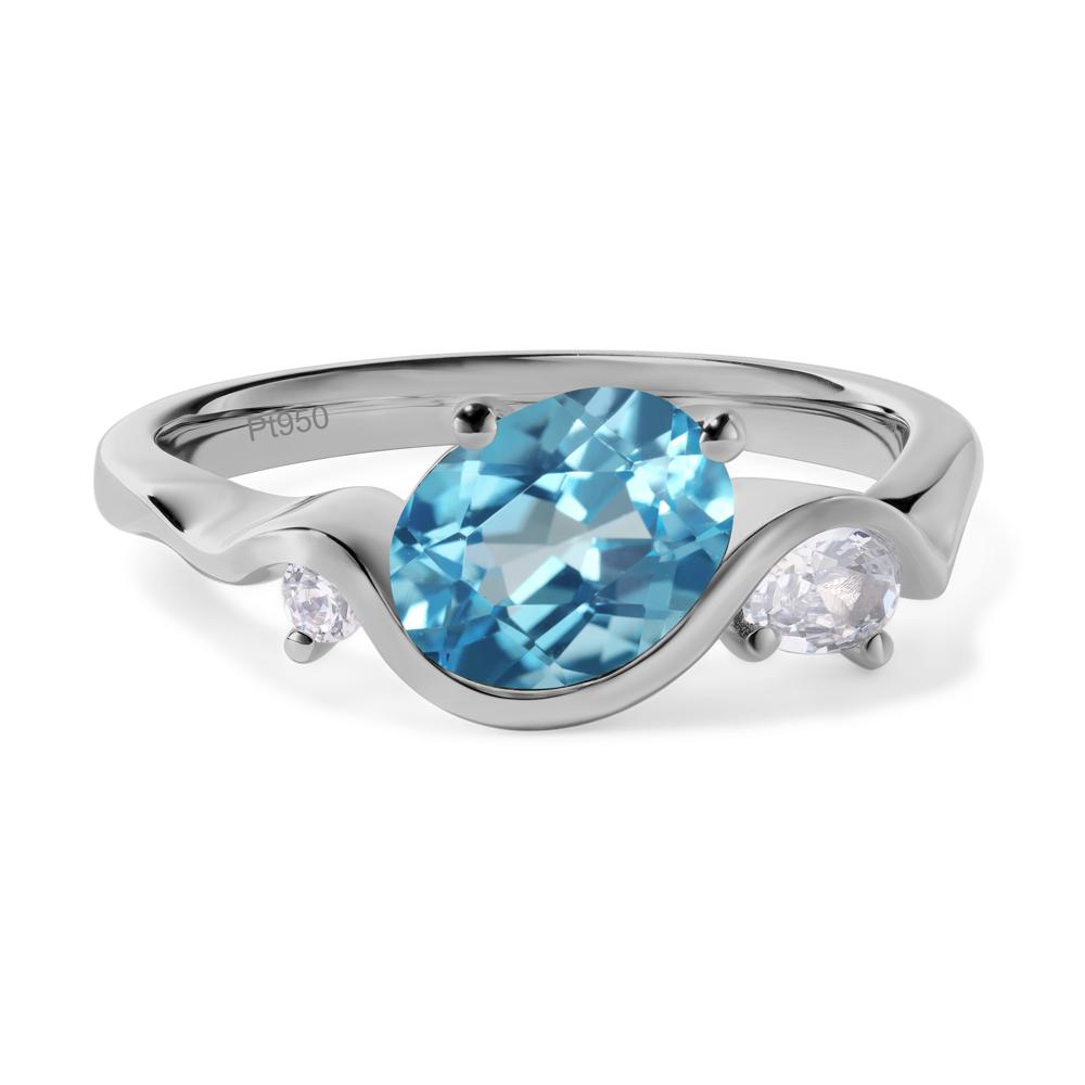 Wave Oval Swiss Blue Topaz Engagement Ring - LUO Jewelry #metal_platinum