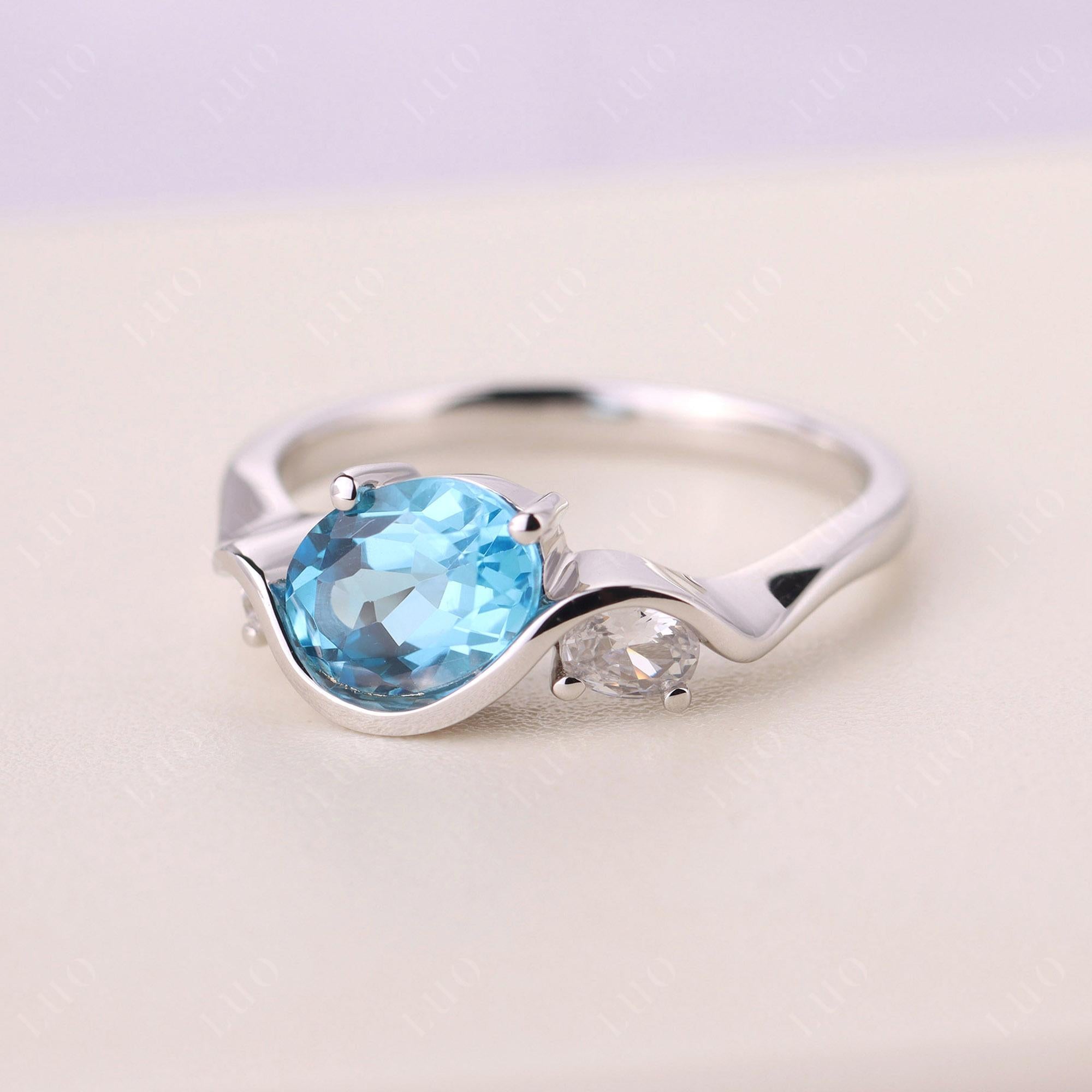 Wave Oval Swiss Blue Topaz Engagement Ring - LUO Jewelry