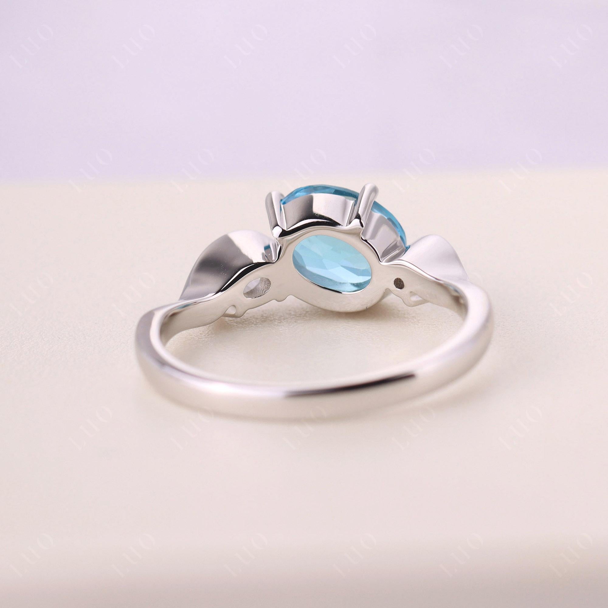 Wave Oval Swiss Blue Topaz Engagement Ring - LUO Jewelry
