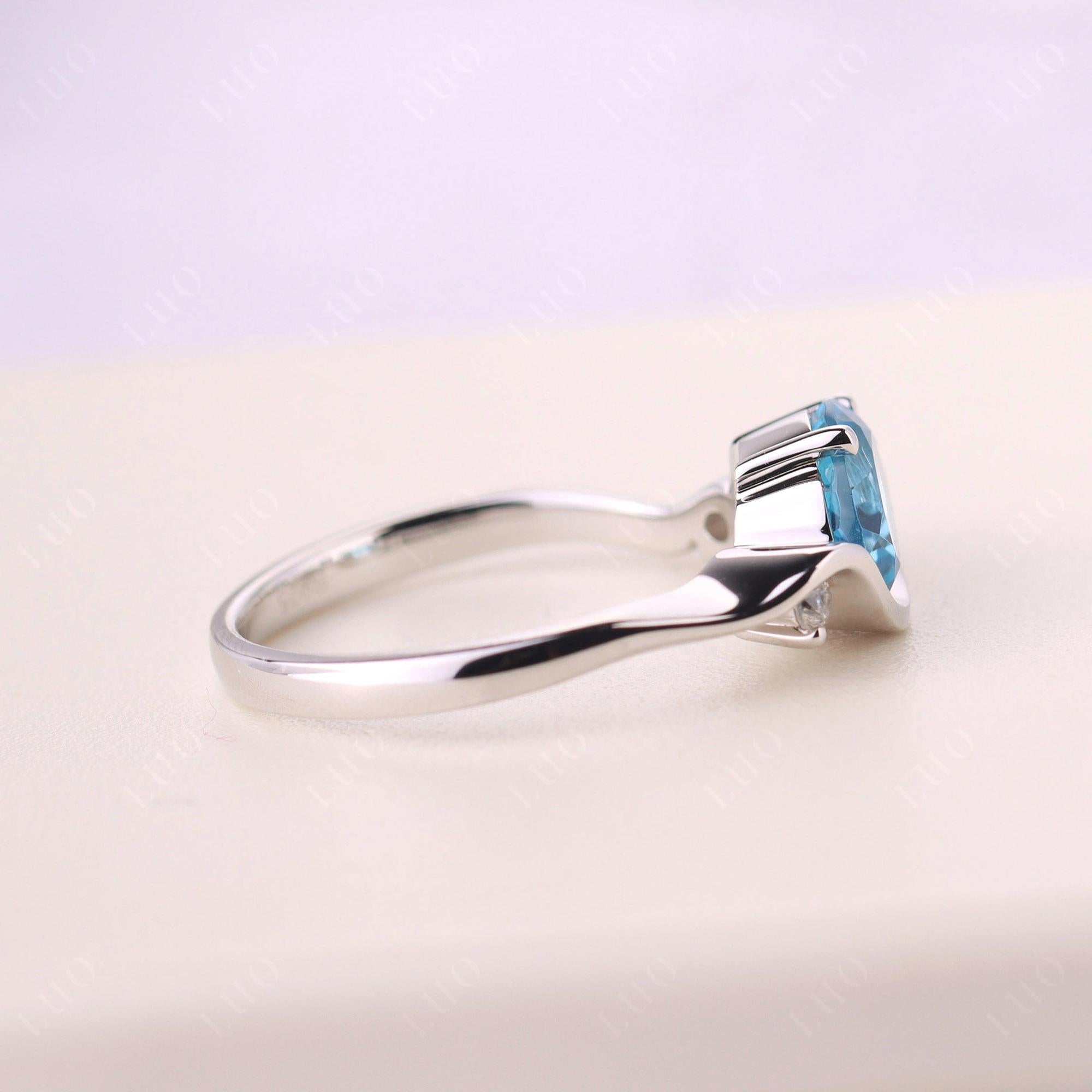 Wave Oval Swiss Blue Topaz Engagement Ring - LUO Jewelry