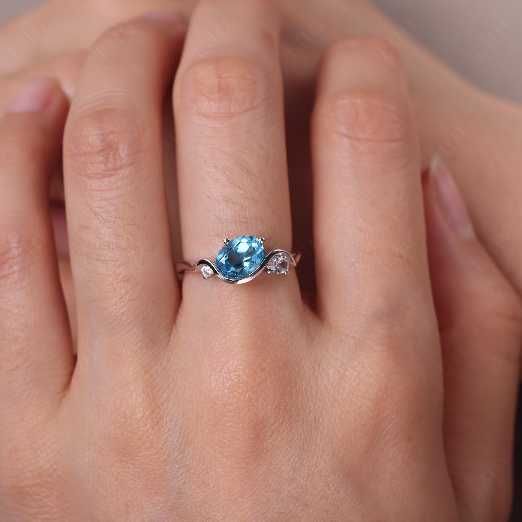 Wave Oval Swiss Blue Topaz Engagement Ring - LUO Jewelry