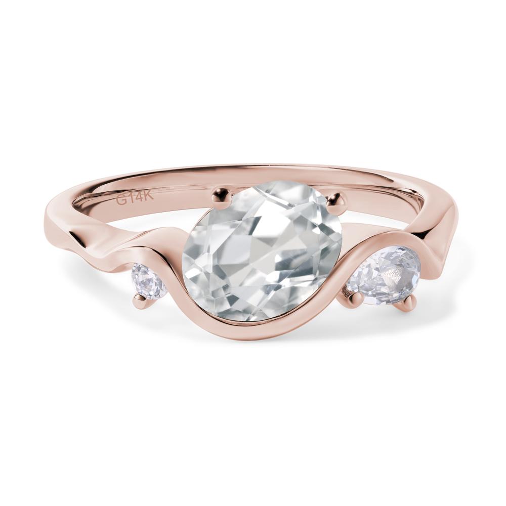 Wave Oval White Topaz Engagement Ring - LUO Jewelry #metal_14k rose gold